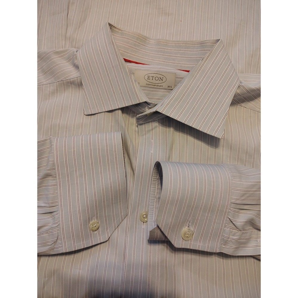 eton contemporary 16.5 42 Dress Shirt‎ Long Sleeve Striped Light Blue  Oxford
